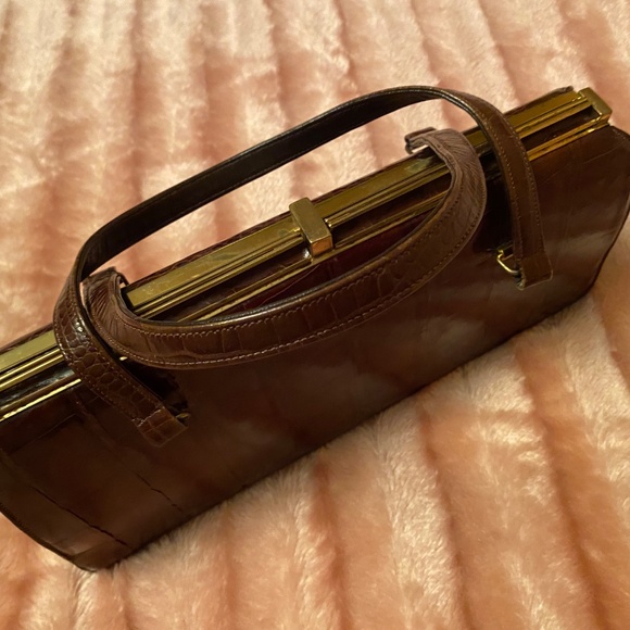 Dark Brown Alligator leather handbag - Picture 3 of 8